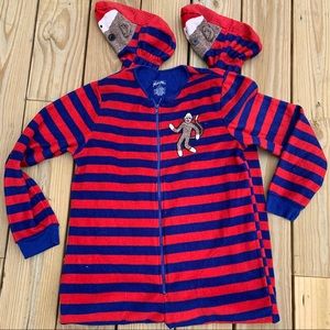 Nick & Nora Sock Monkey Sleepwear One Piece Footed Feet Striped Fleece Pajamas